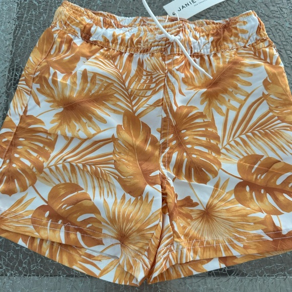 Janie and Jack Kids Leafy Swim Trunks - Gold and White - Picture 1 of 3